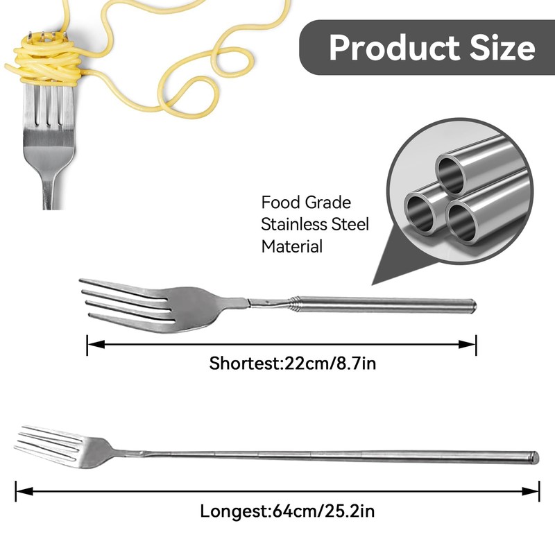 Agatige 2Pcs Extendable Fork, Telescopic Long Handle Cutlery Forks Stainless