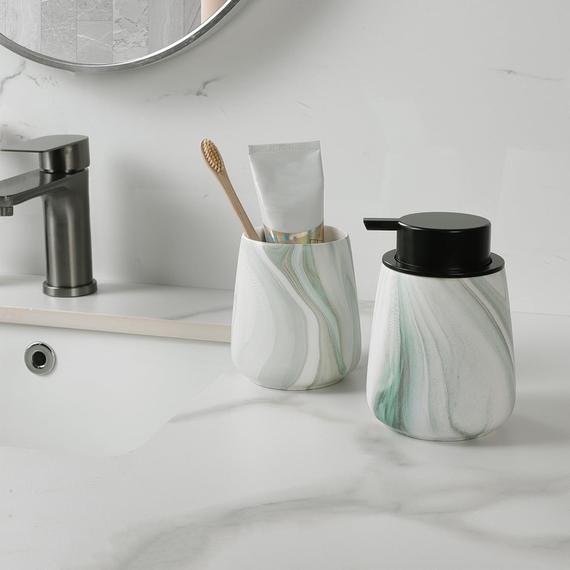 Marble Green Toothbrush Holder for Bathroom - Ceramic Tooth Brushing