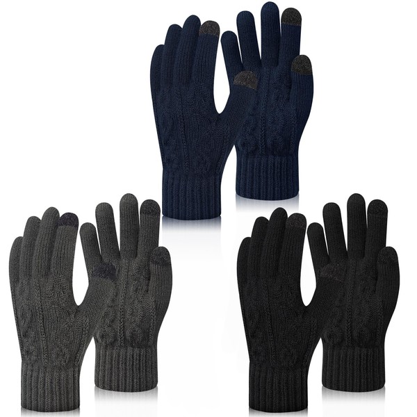 3 Pair Winter Gloves, Men Touch Screen Gloves, Winter Thermal
