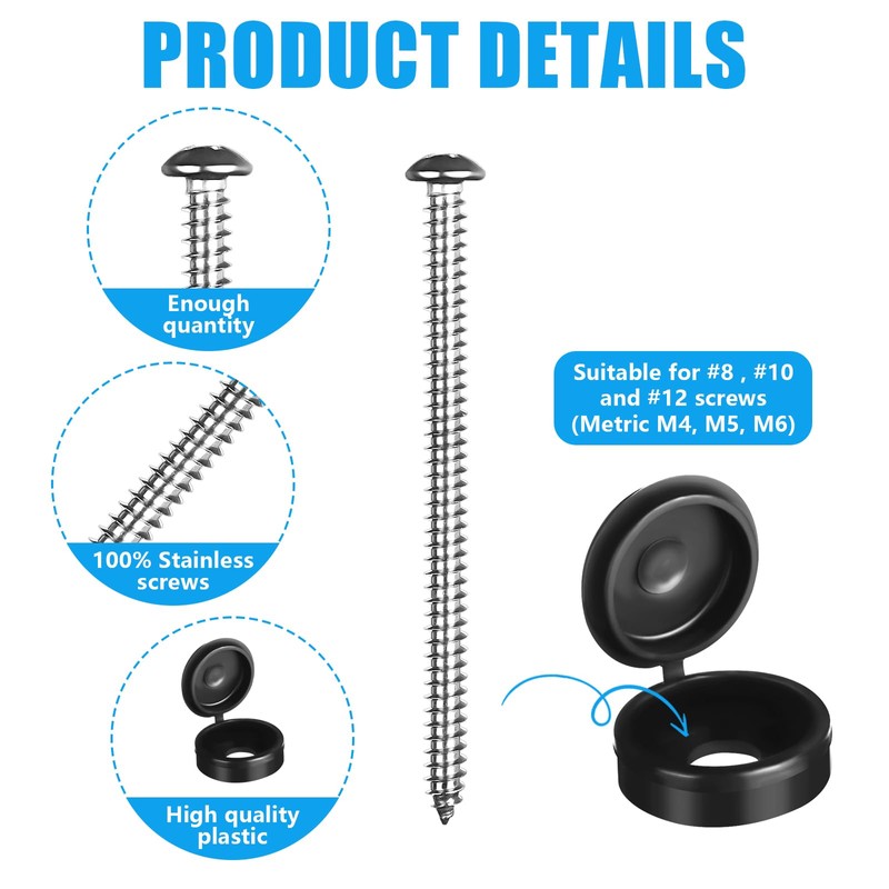 Shknldzsm 3 Inch Shutter Screws and Caps Hinged Screw Covers