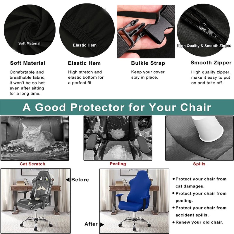JUMXSRLE Gaming Chair Covers, Polyester Computer Chair Cover, Stretchable Washable