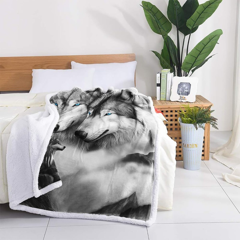 Wolf Blanket Winter Wolf Bed Blanket Fluffy Fleece Bed Throws