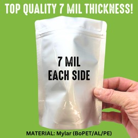 50 Mylar Bags for Food Storage, Airtight 7-Mil Thick Gusseted Zip Lock, Long Term, Reusable, Emergency Food Supply & Freeze Dryer Bags - 3 Cups 6.5x8.5 Inch