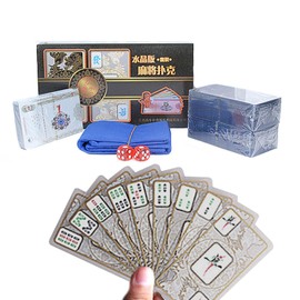 Mahjong Sets | Crystal Mahjong Poker Set, 148 Mahjong Pokers, 40 Chip, 2 Dices, 1 Tablecloth | Waterproof Portable Card Deck for Traditional Game