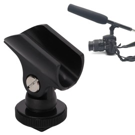 Universal Microphone Clip Holder, Plastic Microphone Clip Stand with Hot Shoe and 1/4" Screw Hole, 180° Forward and Forward, Microphone Holder for Handheld Microphone with 0.8" Diameter
