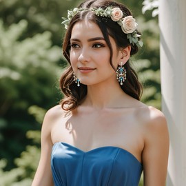 BriLove Wedding Bridal Dangle Earrings for Women Vintage Style Crystal Drop Hollow Filigree Chandelier Earring Blue Topaz Color Gold-Toned