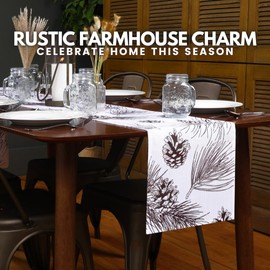 Woodland Pinecone Fall Table Runner - Rustic Lodge Decor for Cabin, Farmhouse Kitchens, and Dining Rooms, Perfect Autumn Home Decoration, Machine Washable, Pine Tree Design (12 x 108 Inches Long)