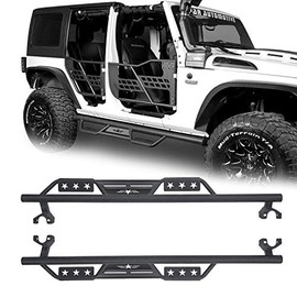 CROWMT Nerf Side Step Bars Running Boards w/Star Compatible with Jeep Wrangler JK Unlimited Sahara Rubicon Sport 2007-2018 (4-Door)- Sold as Set