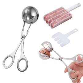 HIDOSNG 3PCS Meatball Maker Tool Set - Stainless Steel & Non-Stick Plastic, 4-in-1 Creative Kitchen Meatball Machine with Spoon, Ideal for Quick Cookie Dough & Sorbet, Home Cooking Essentials