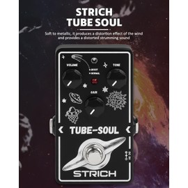 STRICH TUBE SOUL Tube Overdrive Distortion Pedal for Electric Guitar, Compact Mini Single Unit, True Bypass, 3 Control Knobs, Volume, Tone, Gain, Dual Modes, Boost, Normal, 9V DC, Black and White