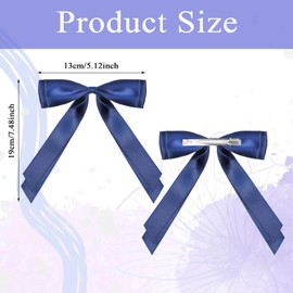 Mabor 3PCS Navy Blue Hair Bows with Alligator Clips – Elegant Satin Ribbon Hair Accessories for Women & Girls, Long Tail Bow Clips for Ponytail & Hairstyles