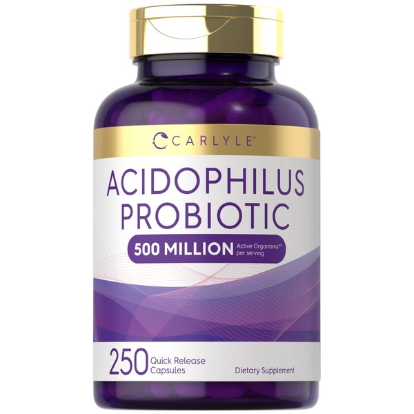 Carlyle Acidophilus Probiotic | 500 Million CFU | 250 Capsules Non-GMO & Gluten Free | Probiotic for Men & for Women