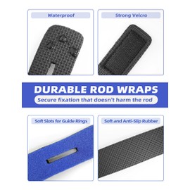 BLUEWING 3pcs Fishing Rod Wraps Stretchy Fishing Pole Straps Jig Wraps Elastic Rod Belts Ties for Spinning and Casting Rods, Blue