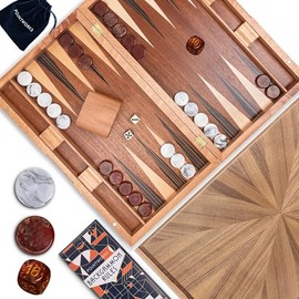 Pointworks 17 Inch Backgammon Sets for Adults. Beautiful Wood Inlaid Backgammon Board Game Set with Unique Checkers & Dice. Large Back Gammon Game Sets Travel Size for 2 Players Nardi or Tavla