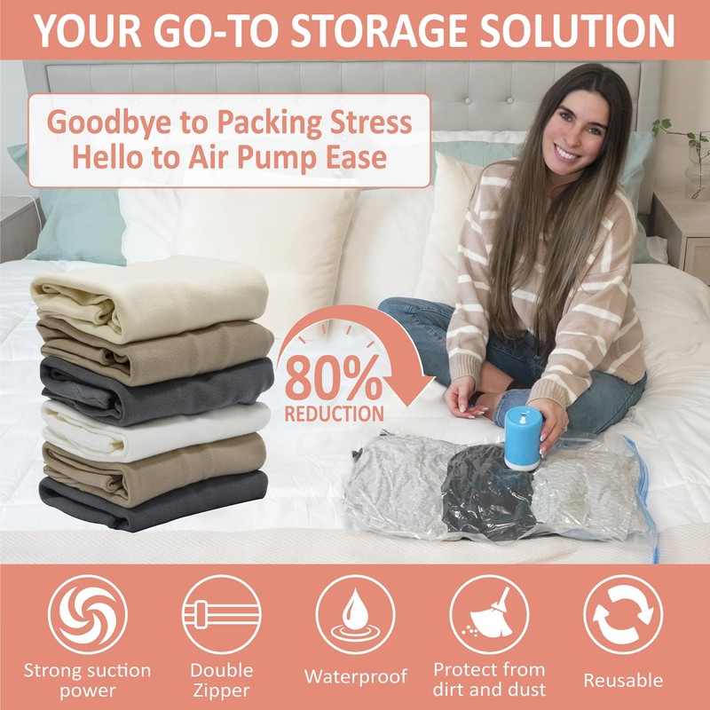 16 Pack Travel Vacuum Storage Bags with Rechargeable Wireless Electric