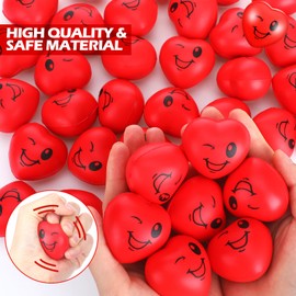 Halloscume 40 Pcs Valentines Day Gifts for Kids Valentine Heart Shape Stress Balls with 8 Styles Heart Boxes Smile Face Foam Stress Relief Balls for Party Favors Classroom Exchange Prizes Game Reward