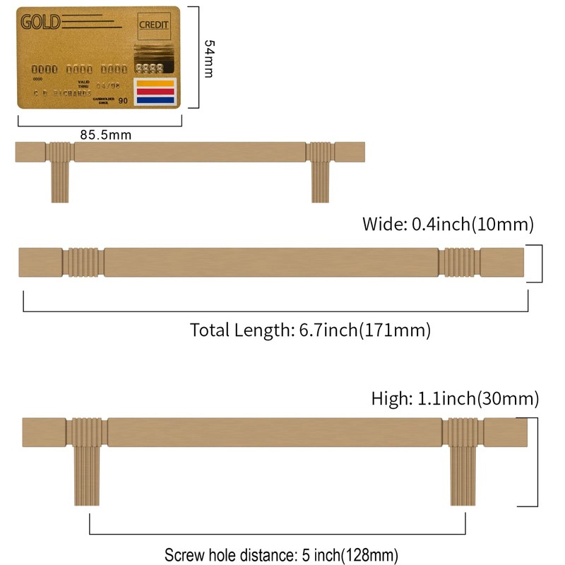 Amerdeco 10 Pack Champagne Bronze Cabinet Pulls 5 Inch Hole