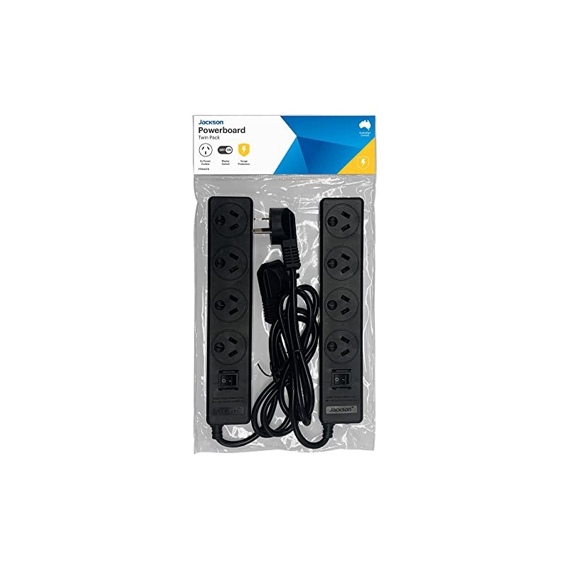 Jackson 4 Way Powerboard 2-Pieces, 90 cm Cable Length, Black