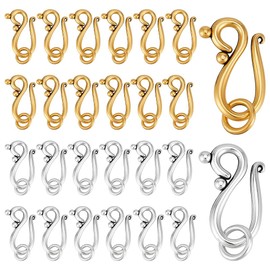 PH PandaHall 100 Sets 2 Colors S Hook Ring Clasps Tibetan S Hook Eye Clasp Metal Toggle Clasps Jewelry Connectors for Jewelry Making Necklace Bracelet DIY Crafts, Antique Golden/Antique Silver