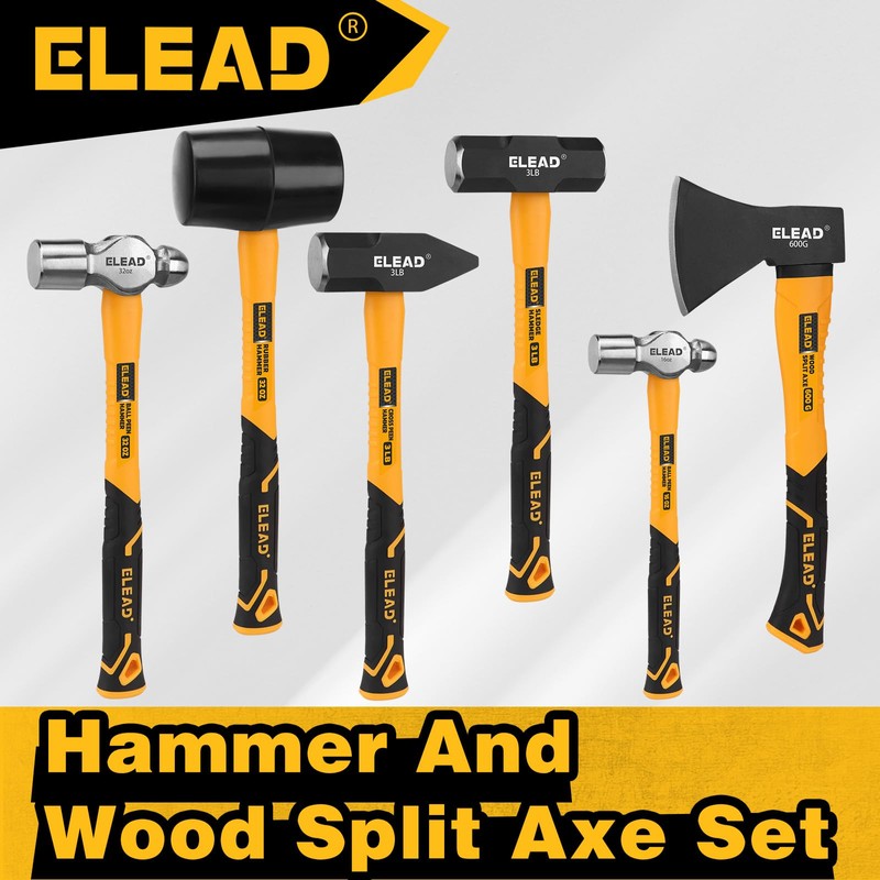 ELEAD 6-Piece Mallet Hammer Set, Fiberglass Handle Forge Steel Head,