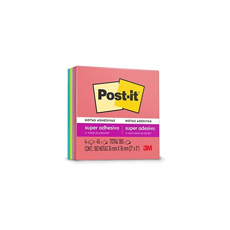 Post-it Notas Súper Adhesivas, Doble poder de adhesión, Colores Neón,