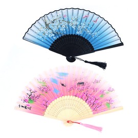 ANCLLO 4 Pieces Folding Fans Handheld Fans Bamboo Fans with Tassel Women's Hollowed Bamboo Hand Holding Fans for Wall Decoration, Gifts #2