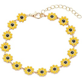 Little Daisy Flower Sunflower Bracelet for Women Girls Dainty White Yellow Multicolor Flower Chain Bracelet Summer Beach Jewelry (Yellow, One Size)