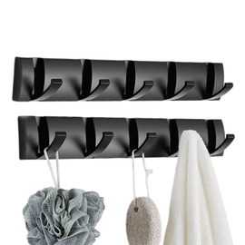 SHIMMER Coat Rack Wall Mount, 2-Pack Heavy Duty Aluminum Coat Hooks with 5 Retractable Hooks,Coat Hook Towel Rack for Coat Hat Towel Purse Robes Keys(9146 Black)