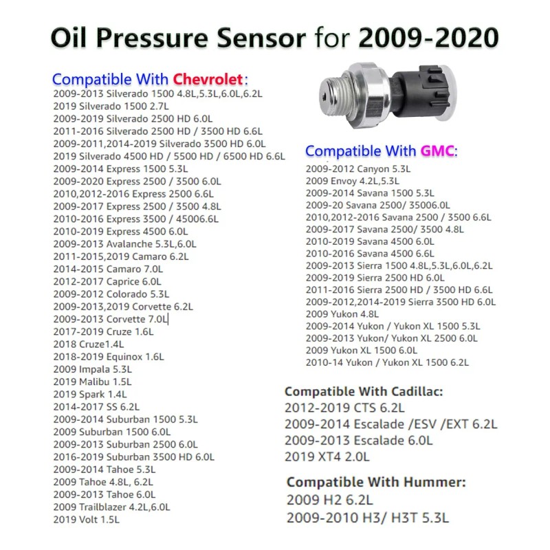 Sensor De Presión De Aceio Para Chevy Silverado 2020 Y