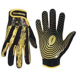 HANDLANDY Youth Football Gloves for Boys Girls, Sticky Wide Receiver Gloves for Kids, Junior Flag Football Glove (Black Golden, Kids Medium)