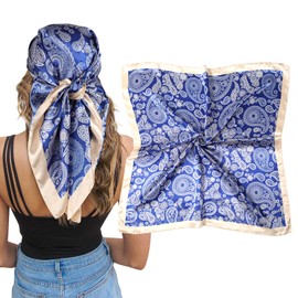 AWAYTR 35” Large Square Satin Head Scarf - Silk Hair Scarf Square Hair Bandanas Large Scarf Sleeping Head Wraps Neck Scarf for Women (Paisley(Royal blue))