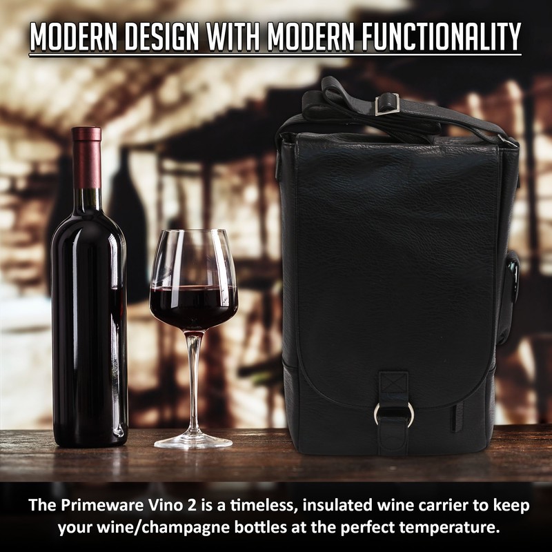 PRIMEWARE 4026-BK Wine Tote Messenger Carrier, Black