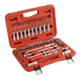 Jetech 61PCS 3/8-Inch Drive Socket Set, Includes Standard & Deep Sockets(deep 8-19mm)(5.5-24 standard),6 Point, Cr-V, 3/8-Inch Drive Ratchet Handle, Drive Extension Bar, Impact Universal Joint