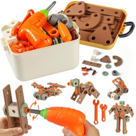 Pinshoon Kids Tool Set for 3-8, STEM Montessori Toys for Boys 4-6, 158 PCS Construction Building Toys for Ages 5-7, Fine Motor Skills Birthday Gifts with Drill for Toddlers