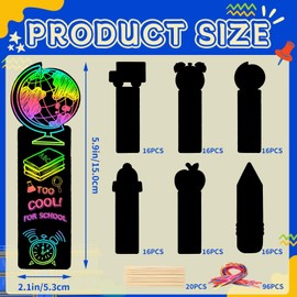 AUGSUN 96Pcs Welcome Back to School Crafts, Magic Rainbow Scratch Paper Art Bookmarks First Day of School Gifts Activities DIY Craft Party Favors