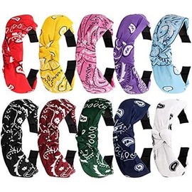 Knotted Paisley Hair Bandanas - 10 Pack Wide Turban Headbands, Vintage Boho No Slip Fashion Headbands for Women - Color: Color 1