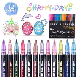 12 Piezas Outline Marker Bolígrafos Mágicos Bolígrafo de Contorno Marker Pen Plumones Punta Pincel Plumones Profesionales Plumones Punta de Pincel Marcadores Punta Pincel Rotuladores de Punta Fina