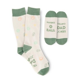 Funny Socks for Men - Sports Themed Men's Novelty Socks with Dad Jokes, Gifts for sports dad or Dad Birthday Gift, Grey and Green fun socks with Pun for Sport Fans (Ball)
