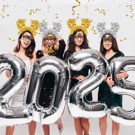 fiintrwa Happy New Year Headband Tiara Gold Silver Fringed Noise Makers and 2025 New Year Party Glasses Decoration Supplies (30 pcs 2)