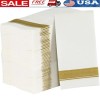 50 Cloth-Like Dinner Napkins Gold Border Disposable Elegant Tableware Events