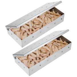 Lemecima 2 Pack Stainless Steel Smoker Box, for Use with Wood Chips to Add Smoky BBQ Flavor to Gas or Charcoal Grills