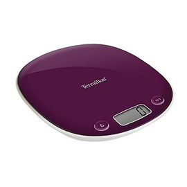 TERRAILLON Elektronische Küchenwaage – Tara, Flüssigkeitsumrechnung, integrierter Griff, Wiegebereich 5 kg, Genauigkeit 1g – Modell 'Macaron Inox' Pflaume
