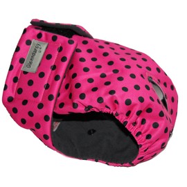 Glenndarcy Female Dog Season Nappy - Waterproof Fabric (Size Medium Long Pants & 2 Washable Pads, Dotty Pink)