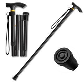 Walking Cane ANCKNE Cane for Woman | Lightweight, 5-Level Height Adjustable and Aluminum Folding Canes for Seniors | Ergonomic Wheeled Handle | Portable Walking Stick Collapsible Cane（Black）
