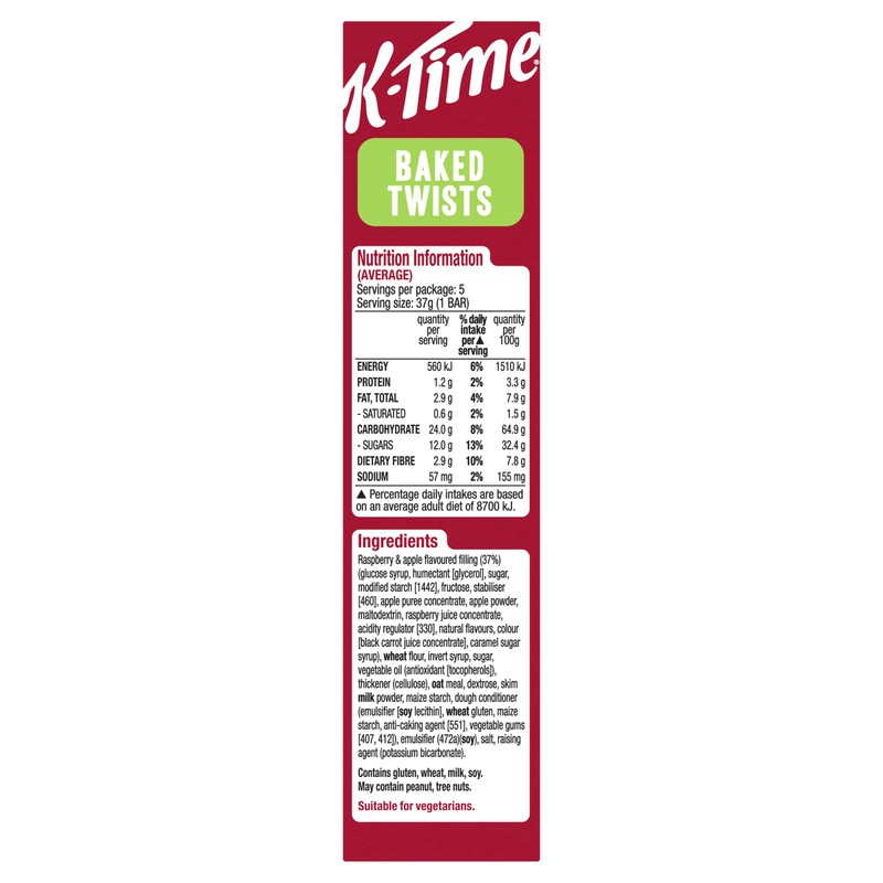 Kellogg's K-Time Baked Twists, Raspberry and Apple Flavour Snack Bars,