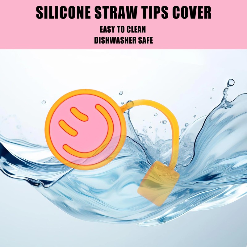 JarThenaAMCS 6PCS Smile Face Straw Covers - Cute Silicone Reusable