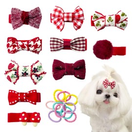 Red Dog Hair Clips and Rubber Bands Small Dog Bows Burgundy Cute Pet Grooming Accessories Alligator Clips Stay In Hair Dark Red Barrettes Hairpin Pet Headdress Bowknot Yorkie Puppy Maltese Girls Dogs