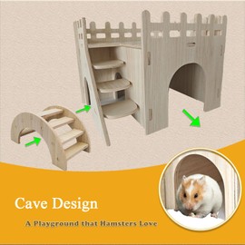 JOURINE 2 PCS Wooden Hamster Maze & Arch Bridge Easy Assemble Small Animal Playhouse for Dwarf Hamsters, Chinchillas, Sugar Gliders, Mice, and Other Tiny Pets