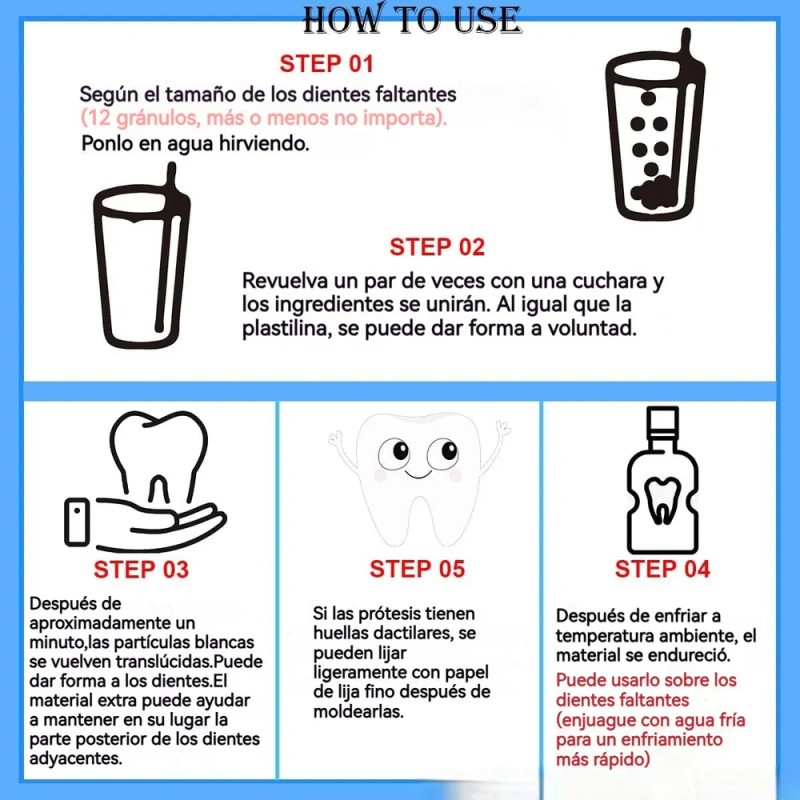 Perlas Reparación Dientes Postizos Dientes Gránulos 30ml