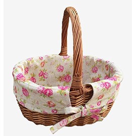 Red Hamper C018R Wicker Double Steamed Oval Shopping Basket With Rose Lining
